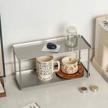 Stainless Steel Multi-Functional Storage Rack - Versatile Storage Shelf For Coffee Cups, Jewelry, Keys, Glasses, Perfume, Cosmetics, And Sundries - 2 Or 3 Tier Display Stand For Bedroom, Living Room, Bathroom, Entryway, Kitchen - Suitable For Home - Silver - View 4