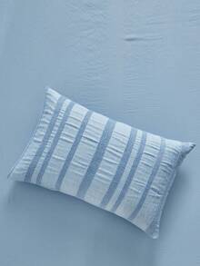 1pc Blue Vertical Stripe Pillowcase, Modern Textured Decorative Throw Pillow Cover For Sofa, Suitable For All Seasons, No Filling - Blue - View 1