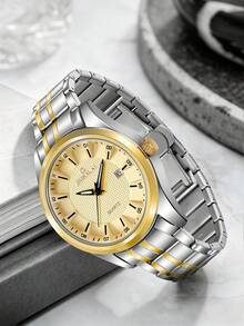 GUSALAI Men's Quartz Watch With Steel Band, Round Dial, Three Hands, Calendar, Multiple Colors Available, Suitable For Workplace, Daily Wear And Gift - one-size - View 10