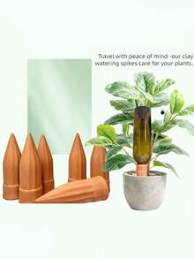 1/3/6pcs Classic Striped Terracotta Plant Watering Spikes, Automatic Watering Pointed Tips And Watering Stakes, Slow Release Watering Device, Suitable For Watering Plants During Vacation, Applicable For Indoor And Outdoor Plants - Multicolor - View 9