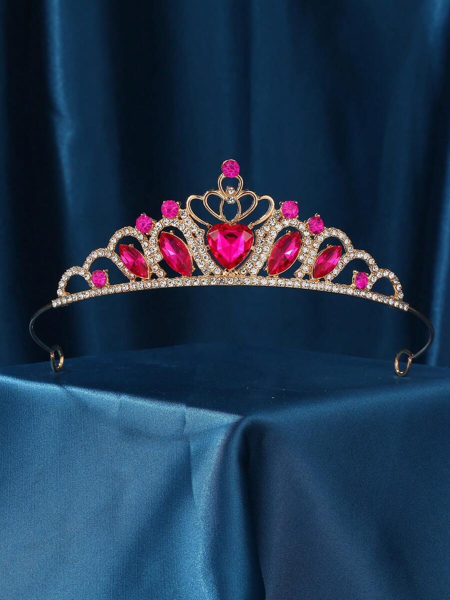 Princess Crown Red Heart Crown Queen Of Hearts Evie Costume Cosplay Party Tiara Birthday Tiara - Hot Pink - View 1