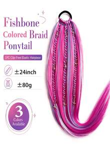 24 Inch Women's Synthetic Ponytail Wig/Elastic Rope New Braided Wig/Thickened Elastic Rope/More Durable/Suitable For Daily Wear/Also Suitable For Parties And Gatherings/Colorful Wig/Party Wig/Costume Wig - Multicolor - View 4