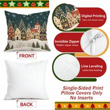4pcs/1pc Christmas Fairy Tale Town Pattern Pillow Case Without Insert, Single-Sided Printed Pillow Case, Suitable For Living Room Bedroom Home Decor, All-Season Pillow Case - Multicolor - View 3