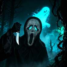 Halloween With Diamond-Encrusted Ghost Face Mask, COS Costume For Halloween Party, Suitable For Halloween Disguise As A Skeleton, Funny And Scary. - Multicolor - View 3