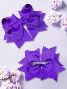 2pcs/Set 5 Inch Fashionable Girls Bow Hair Clips, Suitable For Holiday Party School - Purple - View 5