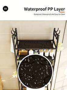 3-Tier Over The Washing Machine Storage Rack – Iron Laundry Organizer Shelf, Space Saving Bathroom Storage Stand, Heavy Duty Utility Rack, Black / White - Dark Green - View 2