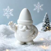 3D Printed Matte White Waving Santa Claus Figurine, Cute Hat & Beard Santa Sculpture, Minimalist Smooth Holiday Desktop Home Decor Craft - A - View 6