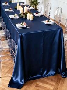 Luxury Navy Blue Satin Tablecloth Set - Rectangular Formal Dining Tablecloth With Non-Slip Lining, Suitable For Home Dining Table, Indoor And Outdoor Wedding Party Decoration - Multicolor - View 4