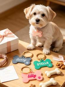Personalized Text Pet Tag, Customized Bone-Shaped Dog Name Tag, Customized Pet ID Tag; Suitable For Dog Collar; Customizable Text/Name; Suitable For Cats And Dogs - Multicolor - View 6
