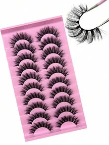 Hinarin 10 Pairs Fluffy False Eyelashes Natural Look 3D Effect Wispy Russian Strip Lashes Cat Eye Faux Mink Lashes Strip Eyelashes For Women Parties Dateing Festivals - Black - View 8