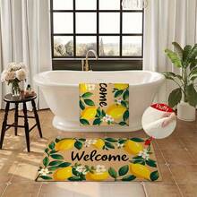 1pc Fresh Lemon Print Design Microfiber Bath Rug,Non-Slip & Soft Bathroom Mat,Welcome Doormat,Water Absorption Mat,Machine Washable,Low Pile,TPR Backing,Knit Fabric,ForBedroom,Kitchen,Entryway,Indoor Use,Accessories & Home Decor,Perfect New Home Gift - A - View 6