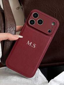 Litchi Texture Leather Phone Case With Personalized Letter Name, Featuring Full Camera Protection And Anti-Fall Anti-Fingerprint Design, Korean Minimalist Retro Style Compatible With Various Smartphone Models, Monogram Phone Case - Chocolate Brown - View 3