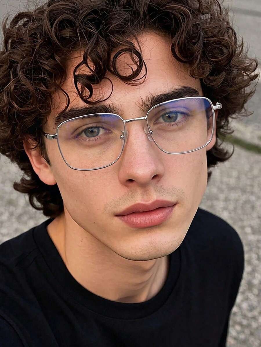 1 Stück Herren Metall Rechteckrahmen Minimalistisch Klassisch Literarisch Pendeln Premium Vintage Edelstahl Lässig Koreanischer Stil Große Größen, Modisch Personalisiert Street Daily Wear Klare Gläser, Geeignet für Arbeit, Schulanfang, Straßenfotografie, Telefonnutzung, Dating, usw. - Silber - Übersicht 1