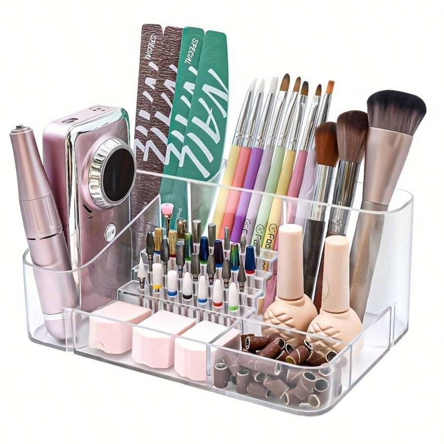 1PC Nail Machine & Nail Drill Holder 28 Holes Clear Drill Bit Plastic Stand For Desktop Storage, Skincare Storage, Gadget Storage, Professional Nail Tool Organizer And Storage Box (ABS) - Multicolor - View 1