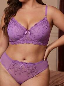 DITZN New Plus Size Women's Lingerie, Sexy Lace Lingerie Set, Purple Plus Size Lingerie - Purple - View 4