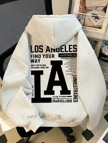 High Street LA Large Letter Back Print Sweatshirt, Casual Slouchy Student Versatile Pullover Autumn Top - White-gray - View 2