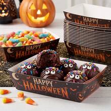 12/24pcs Halloween Disposable Paper Trays, Scary Pumpkin Pattern Serving Plates, Dessert Boxes, Snack Boxes, Halloween Party Tableware, Suitable For Snacks, Popcorn, Desserts, Parties, Halloween Use - Easy Folding Assembly - Multicolor - View 4