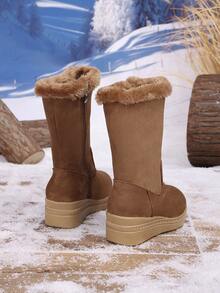 Children's Simple Colorblock Thermal Lined Warm Outdoor Snow Boots Mid-Calf, Comfortable And Warm - Brown - View 6