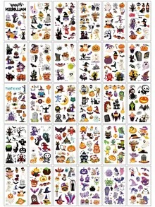 30pcs Halloween Colored Cartoon Tattoo Stickers, Featuring Realistic And Interesting Patterns Of Spiders, Pumpkins, Ghosts, Witches, Bats, And More. Suitable For Various Parts Of The Body, Can Be DIY, Waterproof And Long-Lasting - Multicolor - View 2
