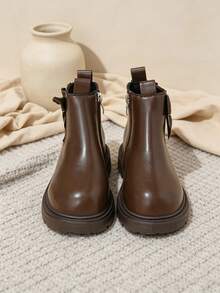 1 Pair Brown Short Boots, Solid Color Soft Bow Decor, Round Toe Soft Sole Inner Zipper Design, Fashion Classic Boots, Suitable For Daily Wear, School, Holiday, Party, Autumn/Winter New - Brown - View 5