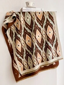 1pc Vintage Rhombus Ikat Pattern 65*180cm Shawl, Heavy Brushed Polyester Imitation Cashmere, Fall Winter Multi-Use Wrap For Trip Gathering - Multicolor - View 19