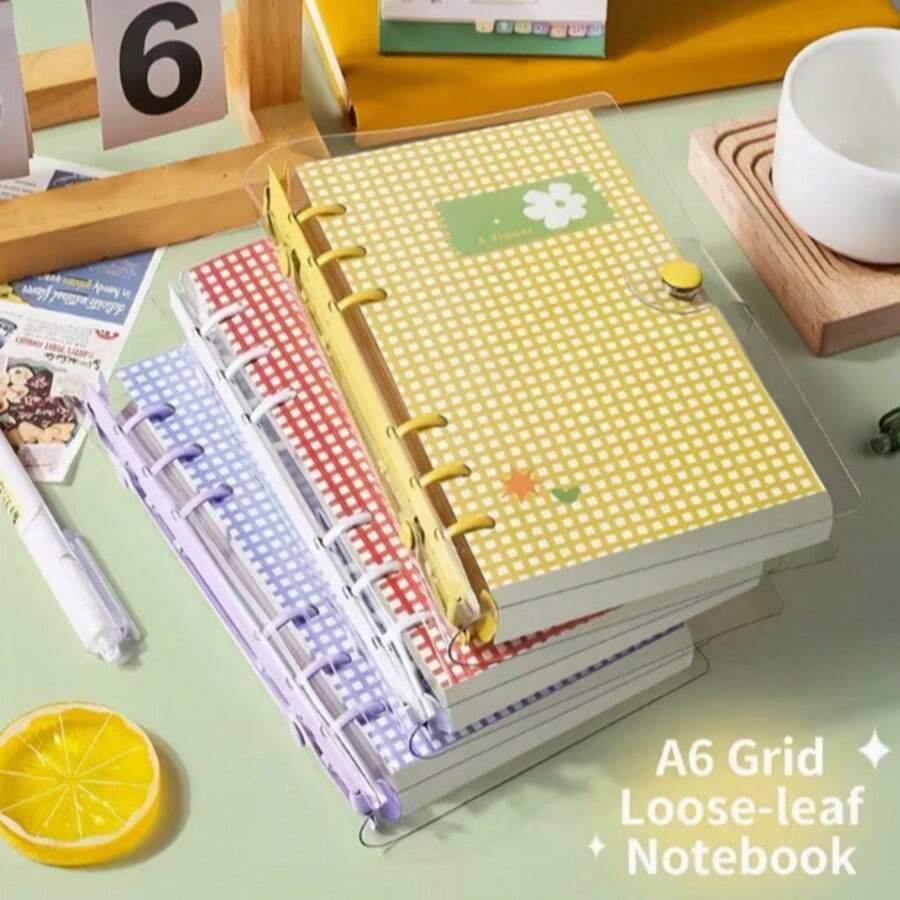 A6 Cute Plaid Transparent PVC Loose-Leaf Notebook, Detachable Loose-Leaf Diary, 120 Pages Lined/Blank Paper, Large Capacity No Sharp Edge Design, Soft Touch Planner Diary, Suitable For Middle And High School Students, Scrapbook - Plaid - View 1