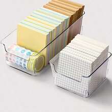 1-3pcs Sticky Note Holder, Stationery Storage Box, Desktop Organizer, Cosmetic Storage Box, Back To School, - No Drilling Space-Saving Desktop Organizer, Office Accessories And Supplies - Transparent - View 2