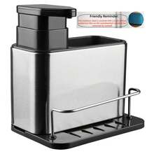 Multi-Functional Kitchen Sink Organizer With Soap Dispenser Pump, Stainless Steel Sink Countertop Storage Rack, Can Hold Sponges, Cleaning Brushes, Steel Wool And Dishwashing Accessories, Draining Base Design To Avoid Water Accumulation, Space-Saving Kitchen Sink Storage Bracket - Multicolor - View 9
