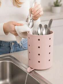 1pc Kitchen Utensil Holder With Drainage Spout, Sink Side Utensil Storage Box, Suitable For Forks, Spoons, Chopsticks And Kitchen Tools, Ventilated Countertop Storage Basket, Direct Drainage, Compact Kitchen Sink Storage Rack, Suitable For Home, Apartment, Dormitory Countertop Storage - View 7