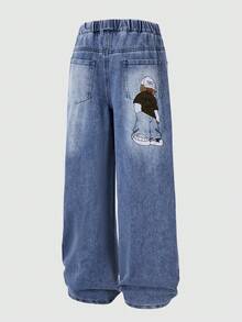 Tween Boy Cartoon Pattern Pocket Casual Daily Wear Denim Jeans - Blue - View 2