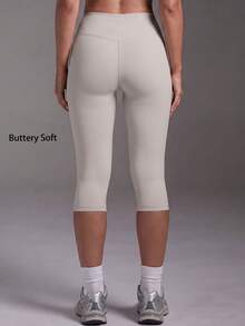 Women's Casual Sport Capris, High Waist Solid Color Athleisure Basic Skinny Activewear Legging Pants, For Yoga, Running, Training, Outdoor Sports - Beige - View 2