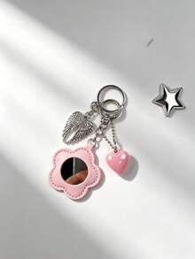 1pc Fashion Pink Mirror With Beaded Chain Pendant Bag Accessory Charm Keychain, Suitable For Women's Shoulder Bag, Tote Bag Charm, Keychain Pendant - Multicolor - View 6