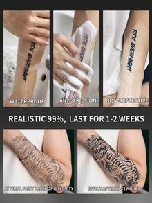 1Pc Man Tattoo Fake Goth Temporary Tattoos Gothic Letter Semi Permanent Waterproof Sweatproof Last For 1-2 Weeks Realistic Herbal Juice Anti-Friction Non-Reflective Black For Woman And Men Tattoo Stickers - HF - View 4