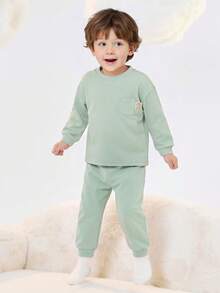 Balabala Soft Skin‑Friendly Kids Pajama Set Wearable Home Loungewear For Boys & Girls Autumn Winter - Green Tone - View 3