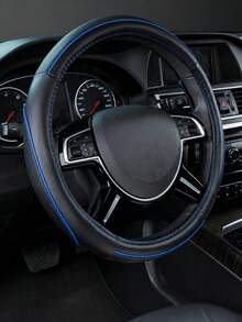 1PC Universal Black Two-Tone Steering Wheel Cover, Luxurious And Minimalist Style, Made Of Soft Microfiber PU Material, With A Non-Slip And Wear-Resistant Grip Design, Breathable And Fashionable Car Accessory, Suitable For SUVs, Trucks And Cars. - A - View 13