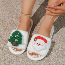 Cute Santa Claus Cotton Slippers For Women, Winter Indoor Home Use, Soft-Soled, Non-Slip, Skin-Friendly, Plush And Fluffy Slippers - White - View 6