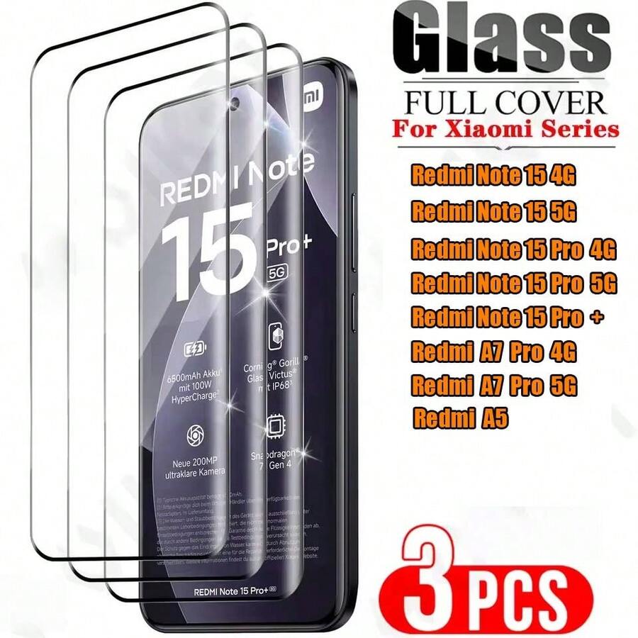 3 buah Pelindung Layar Kaca Tempered untuk Redmi Note 15 Pro + Note 15 4G/5G/Note 15 Pro 5G/4G/Note 17 5G/Note 17 Pro/ 17 4G/5G, Layar Melengkung, Kompatibel dengan Pembuka Kunci Sidik Jari - Clear - View 1