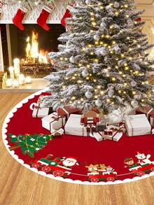 1/100Pcs Christmas Tree Skirt With Christmas Train And Santa Claus Theme, Round Base, Diameter 60/90CM Optional; Suitable For Winter Party And Home Holiday Decoration, Ideal Christmas Tree Accessory. - Multicolor - View 11