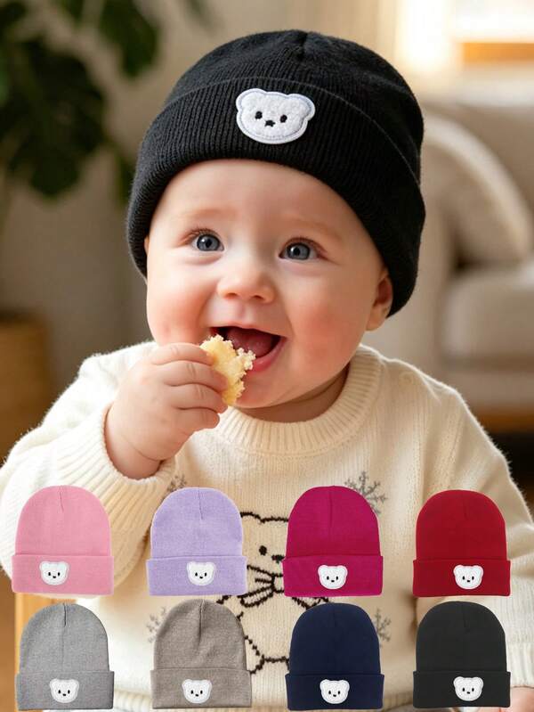 Baby Kids White Bear Knit Hat Outdoor For Boys Girls Autumn Winter Warm Beanie Hat Skullies Cap, Unisex Baby Hat, Infant Accessories