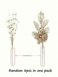 8 piezas de tallos de bayas con purpurina de champán, flores artificiales versátiles para decoración del hogar, oficina & festividades | Perfecto para Navidad, bodas & fiestas, decoración de árboles, jarrones pequeños, regalos, decoración navideña - Champán - Ver 8