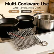 Cast Iron Cleaner Round 316 Stainless Steel Chain Mail Scrubber For Frying Pan And Baking Sheet Flat Bottom Pan Or Wok - A - View 4