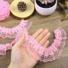 2Y/5Y/10Y 白色粉色荷葉邊蕾絲飾邊雙層百褶蕾絲緞帶，適用手工縫製DIY，4.6cm - B - 查看 10
