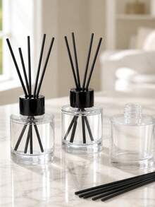 Black Glass Aromatherapy Bottle Set-Includes Lid, Stopper, Funnel, And Diffuser Sticks. Suitable For Daily Home Use In Areas Like The Living Room Or Bathroom; Makes A Practical Gift For Women, Perfect For Halloween Or Christmas. - Multicolor - View 1