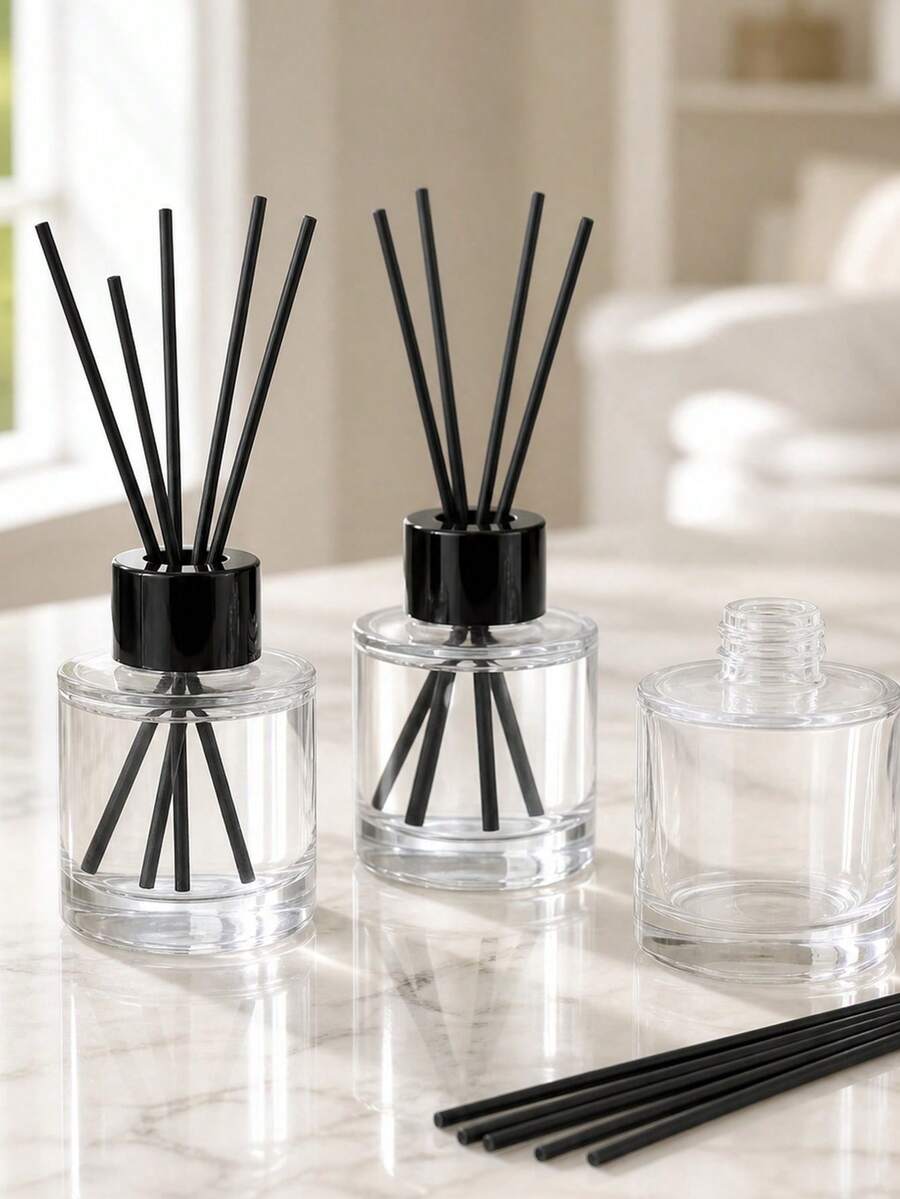 Black Glass Aromatherapy Bottle Set-Includes Lid, Stopper, Funnel, And Diffuser Sticks. Suitable For Daily Home Use In Areas Like The Living Room Or Bathroom; Makes A Practical Gift For Women, Perfect For Halloween Or Christmas. - Multicolor - View 1