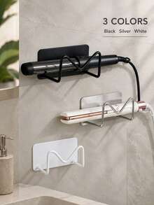 2pcs No-Drill Wall-Mounted Curling Iron/Hair Straightener Storage Rack, Multi-Function Metal Bathroom Hook, Bathroom Cabinet/Eyeglasses Storage Rack, Strong Adhesive Hair Straightener Holder, Can Be Installed Under Sink, Multi-Purpose Hair Styling Tool Wall Storage Rack - Multicolor - View 1