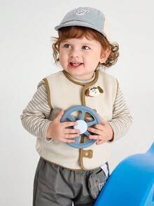 Balabala Baby Boys Vest With Cute Cartoon Decor Belly‑Protecting Outer Waistcoat For Autumn Winter - Light Khaki - View 2