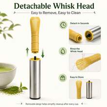 CREATEPRO 500mAh USB Rechargeable Matcha Whisk, With Bamboo Whisk Head, Stainless Steel Handle And Protective Storage Lid, Suitable For Green Tea - Silver - View 9