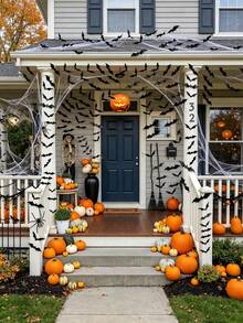 48 Peças Adesivos de Parede 3D Morcego Preto PVC Halloween - Multicolorido - Visão 5