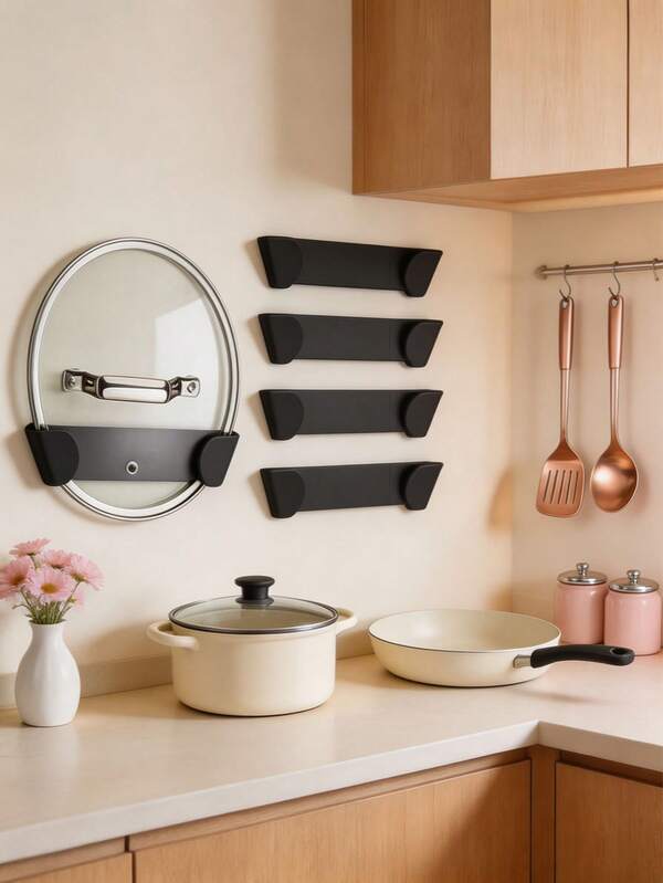 2/1pc Wall-Mounted Pot Lid Holder, Kitchen Pot Lid Storage Box, Pot Lid Organizer, Self-Adhesive Wall Installation, Storage Organizer Rack, Pot Lid Holder, Embedded Cabinet Wall Installation, Kitchen Accessories, Kitchen Storage Organizer Cabinet (Please Check If It Fits Your Pot Lid Thickness Before Purchasing), Autumn Home Decor, Halloween Decor, Christmas Home Decor