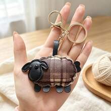 JRESSIAL Cute Plaid Sheep Keychain Cartoon Animal Bag Charm PU Leather Pendant Key Ring Accessory, Suitable For Backpack, Handbag Decoration Gift - Multicolor - View 4